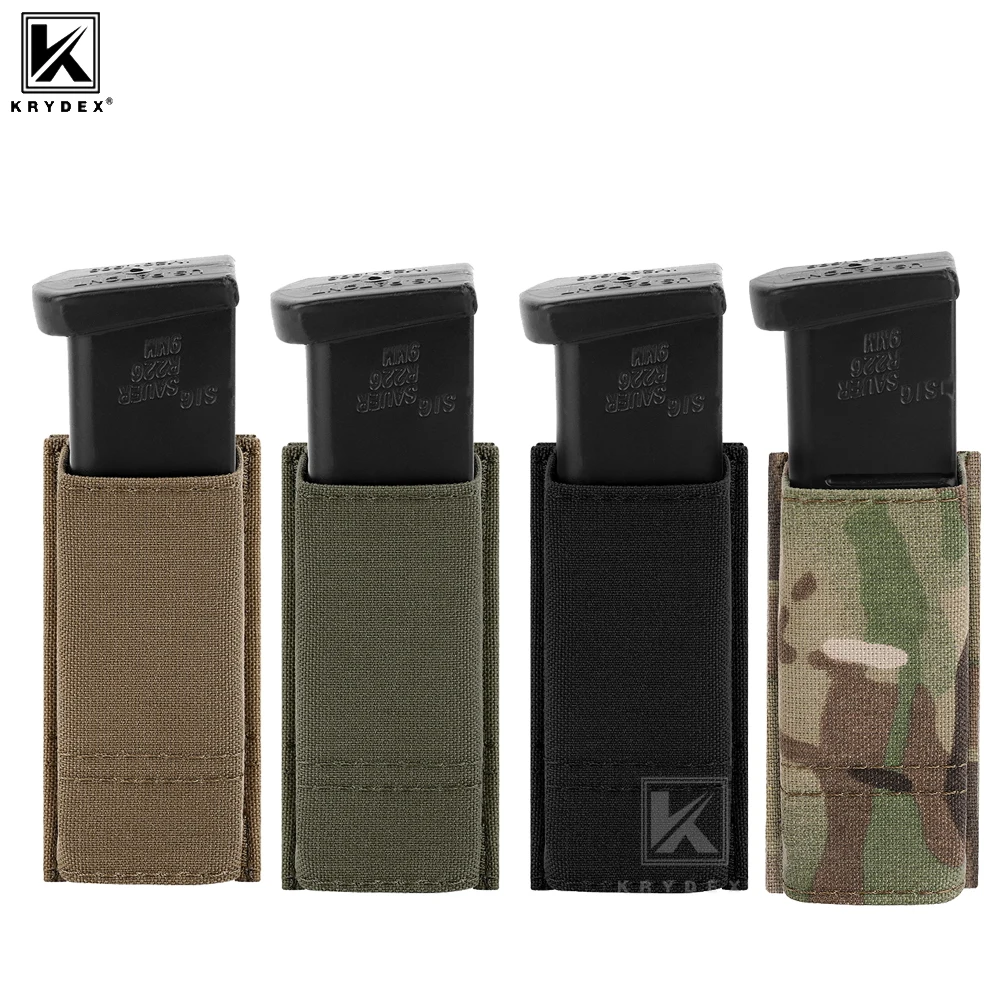 KRYDEX Tactical 9mm Single Pistol Magazine Pouch Mag Holder Duty Belt MOLLE Compatible Hunting Shooting Airsoft Gear