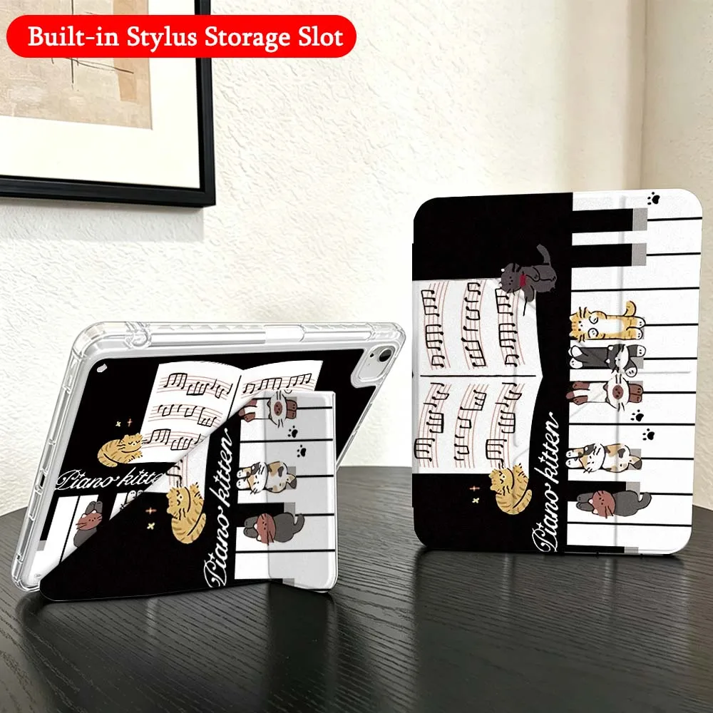 Piano Music Notes For iPad Mini Pro Air 5 6 7 8 9 10th 11th 11 9.7 10.9 13 inch Transparent Y-Shaped Folding Tablet Case