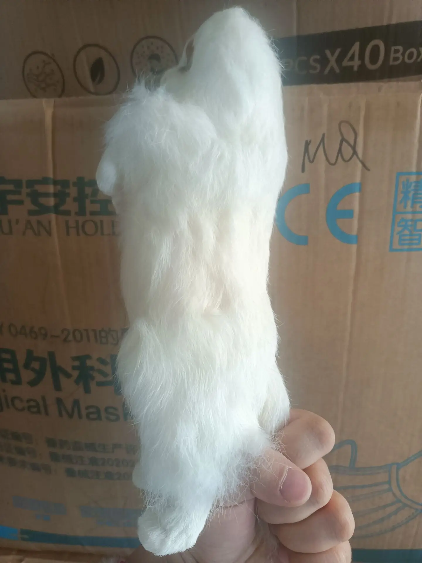 About 25cm plast&fur white dog model Doll Xmas Gift S3000