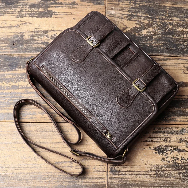 

Men's Vegetable Tanned Cowhide Shoulder Bag Retro Casual Cell Phone Leather Crossbody Business Office File