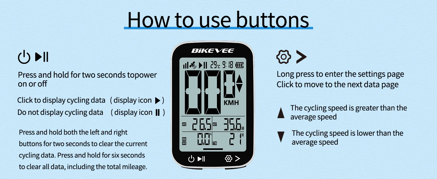 BIKEVEE Multifunctional Mountain Road Wireless Bicycle Cyclocomputer Bike Cycling Accessorie MPH KM/H LCD Display with Auto Backlight Waterproof Bicycle Odometer Speedometer Stopwatch Tachymeter Tracker