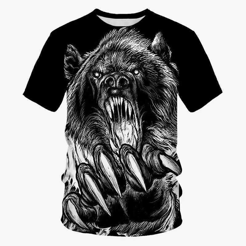 Cool Art Bear Design T-shirt Men\'s Clothing Short Sleeves O-neck T Shirts 3D Print Street Harajuku Trend Fashion Animal Tees Top