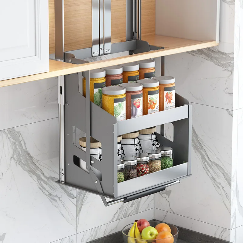 

Kitchen hanging cabinet lift basket drop-down seasoning seasoning telescopic upper and lower rack cabinet