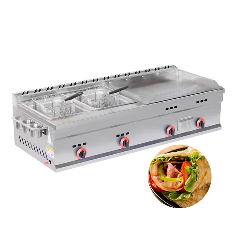 Commercial Gas Grill Rack Double Deep Frying Pan All-in-One Stainless Steel Equipment