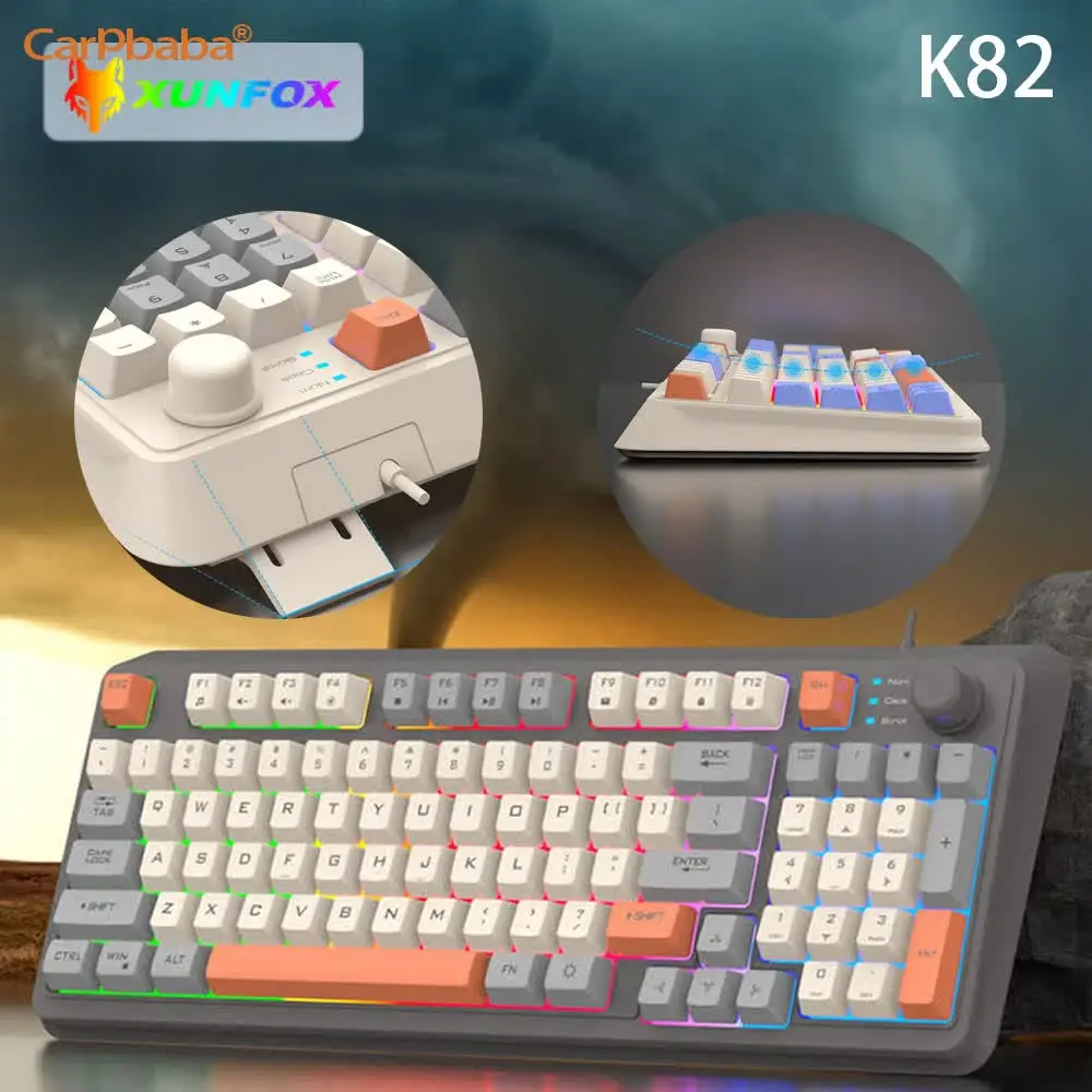 

Carpbaba K82 Gaming Keyboard Glows Wired USB Desktop PC/Notebook Available 19-key Punchless Knob To Adjust Volume Gaming Device