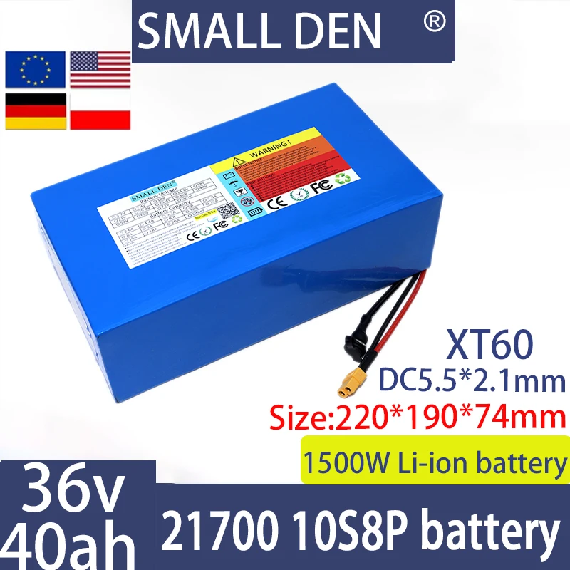 New 36V 40Ah 21700 10S8P A-class lithium battery pack with 1000W high-power built-in suitable for various energy storage backup