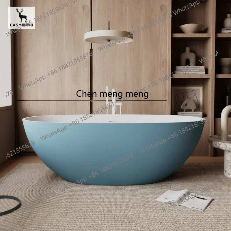 zq10 Two-color blue bathtub artificial stone freestanding bathroom hotel double large capacity matte
