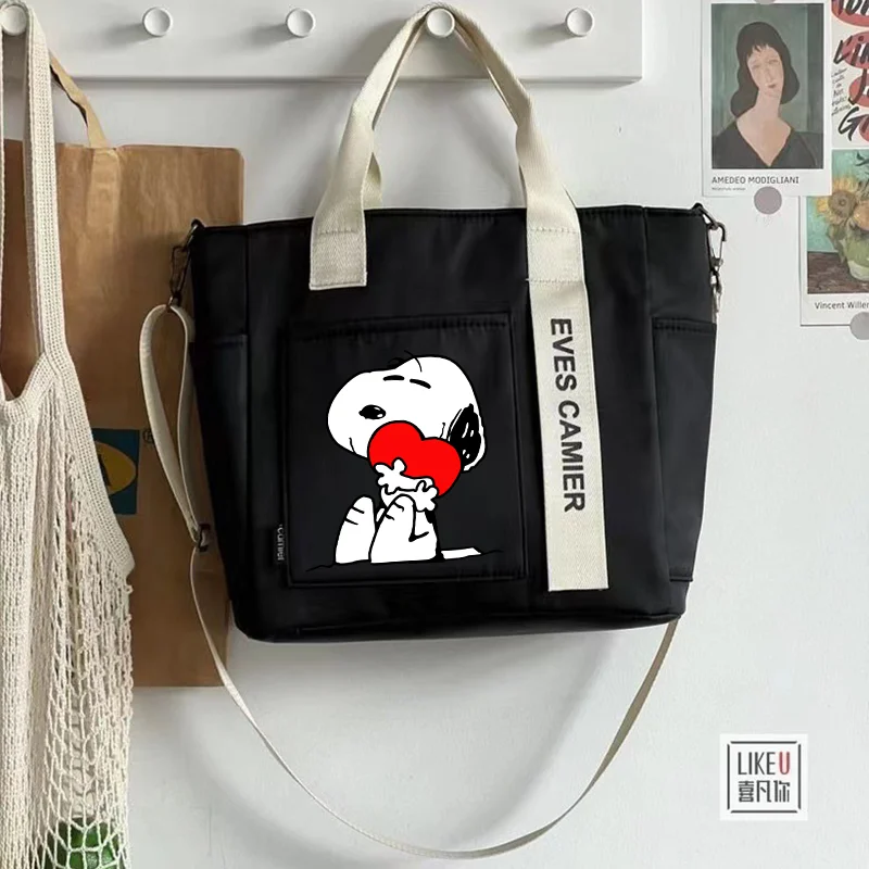 Snoopy Tote Peanuts Large Capacity Shoulder Bag Nylon Waterproof Canvas Handbag Simple Fashion Messenger Bags Students Bookbag