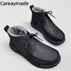 Careaymade-Genuine leather Sheepskin wool integrated men's shoes,warm anti slip thick sole high top winter cotton snow boots