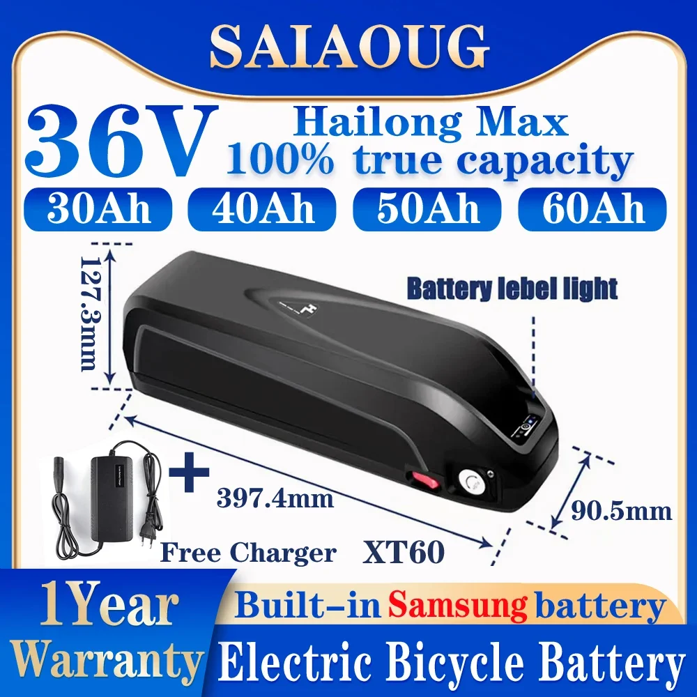 36v Electric Bike  24Ah 30Ah 40 50 60 70 ah Hailong Max Batterie Velo Bateria Para Bicicleta Electrica 250-3000w Lithium Battery