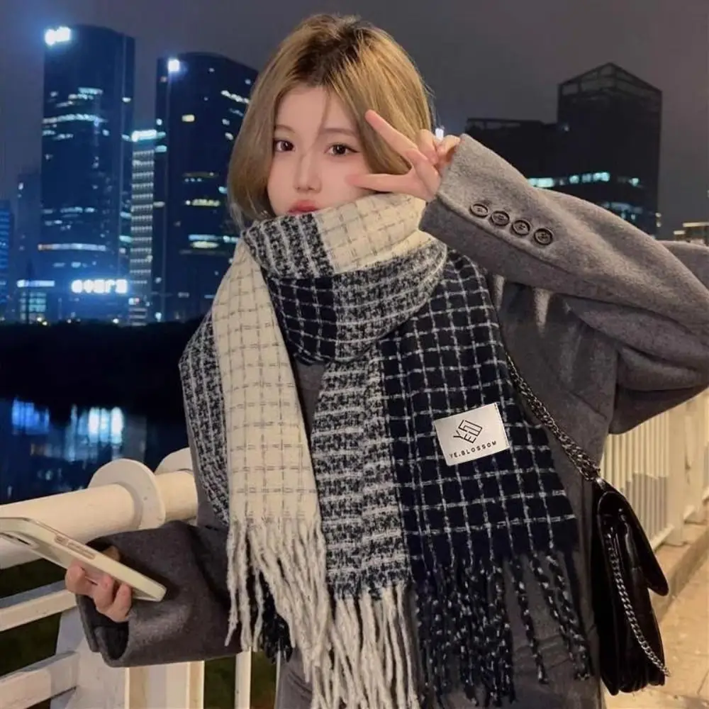 

New 200*65cm Winter Plaid Scarf Knitted Windproof Imitation Cashmere Scarf Warm Double Sided Long Tassel Scarves lovers