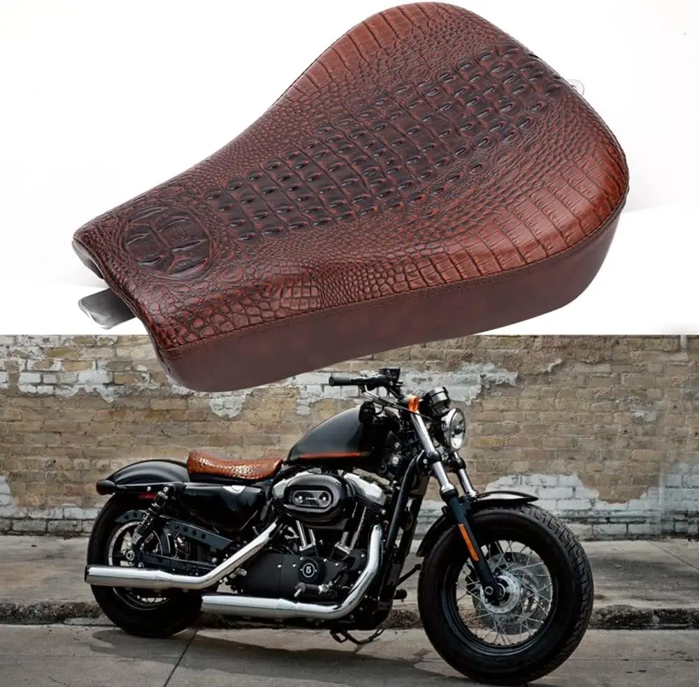 Motorcycle Crocodile Brown Driver Solo Seat Soft Front Cushion Compatible for Harley Sportster XL883 Forty Eight 48 XL1200X Seve