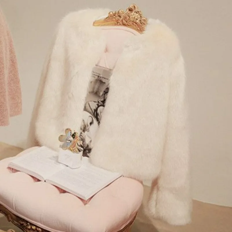 Spring Fashion Faux Fox Fur Coat Women Warm Feather Coats Loose Short Outercoat Lady Party Elegant Outfits  Jacket QY3