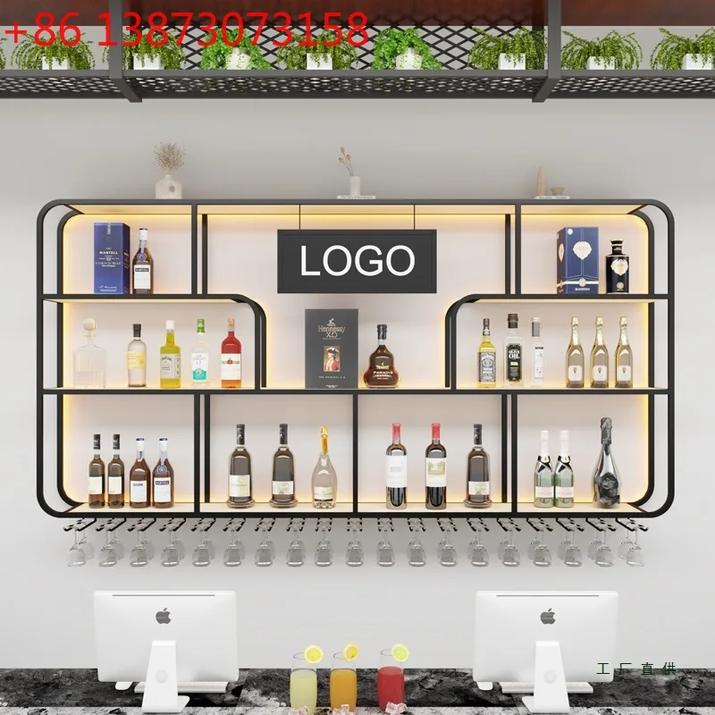

New wall-mounted wine rack, bar bar, red wine cabinet, restaurant wall lighting display rack, billiards hall storage shelf