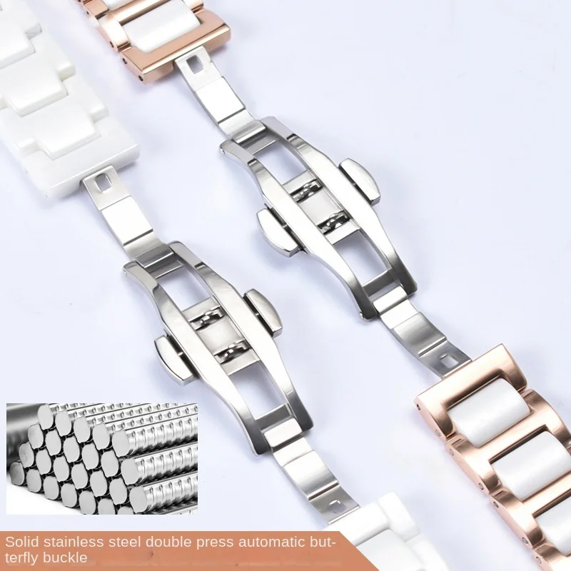 12/14/16/20mm 22mm quality white Stainless steel ceramic watchband For Swarovski DW Armani Casio Fossil Plain Huawei WatchStrap