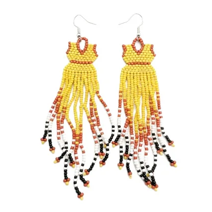 Beaded earrings Geometry Gradient color Bohemia Alloy Pattern Hand-woven female Trend Skirt Tassel Simple Rice bead earrings