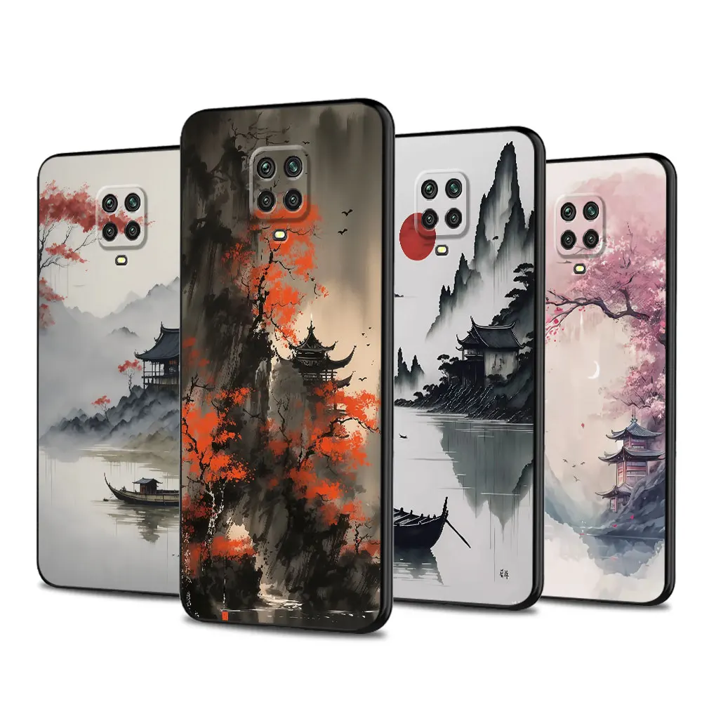 Silicone Phone Case for Redmi Note 8T 9 8 7 10S 12S 11 Pro 9T 12 10 11S 9S 13 Pro Cover Armor Ink and wash landscape painting