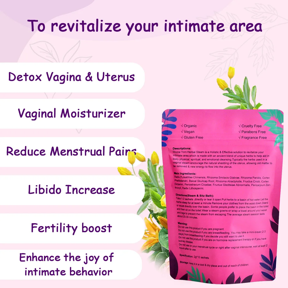 2x12 Pcs Divine Yoni Steam Herbs Detox Uterus Vaginal Moisturizer Fertility Boost Luxury Vagina Douche Powder Tea Odor Remove