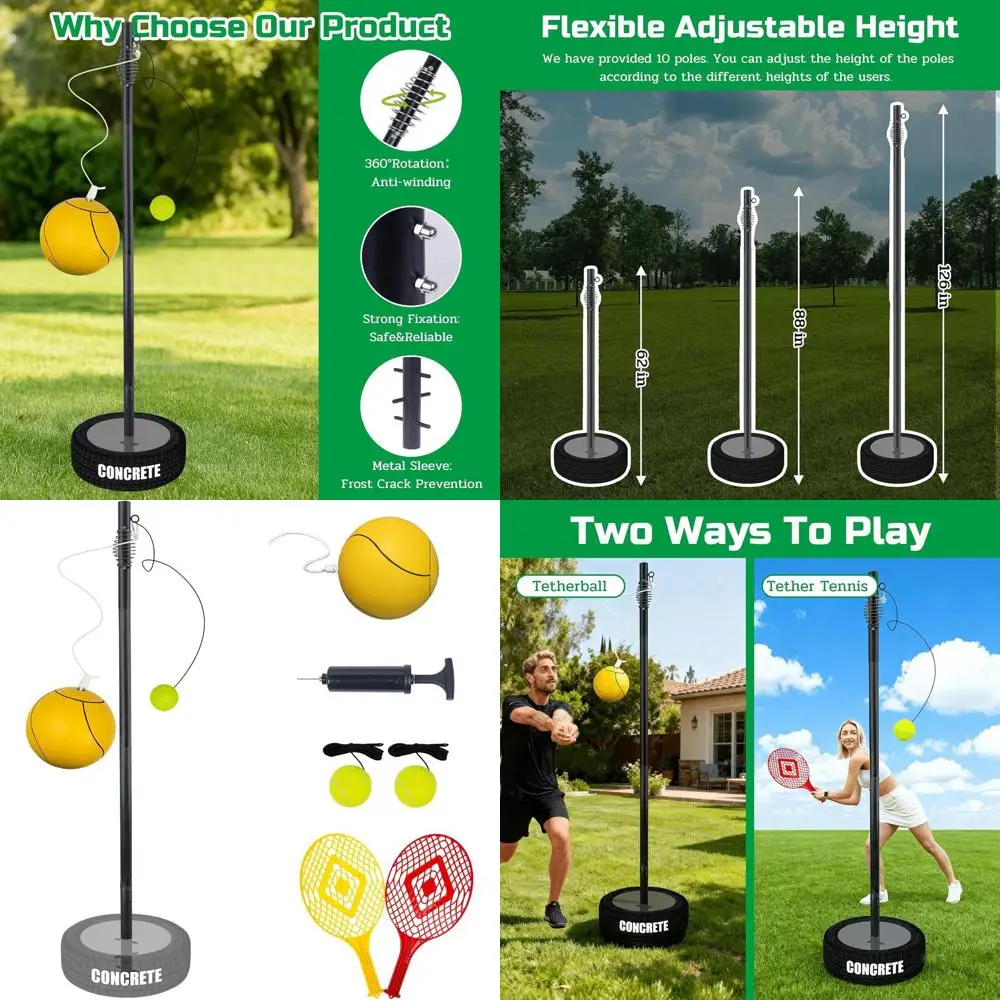 

Tetherball Tennis&Tetherball Set,Tetherball Equipment with Pole for Backyard,with 10.5 Feet Adjustable Height Pole,2 Tennis Ball