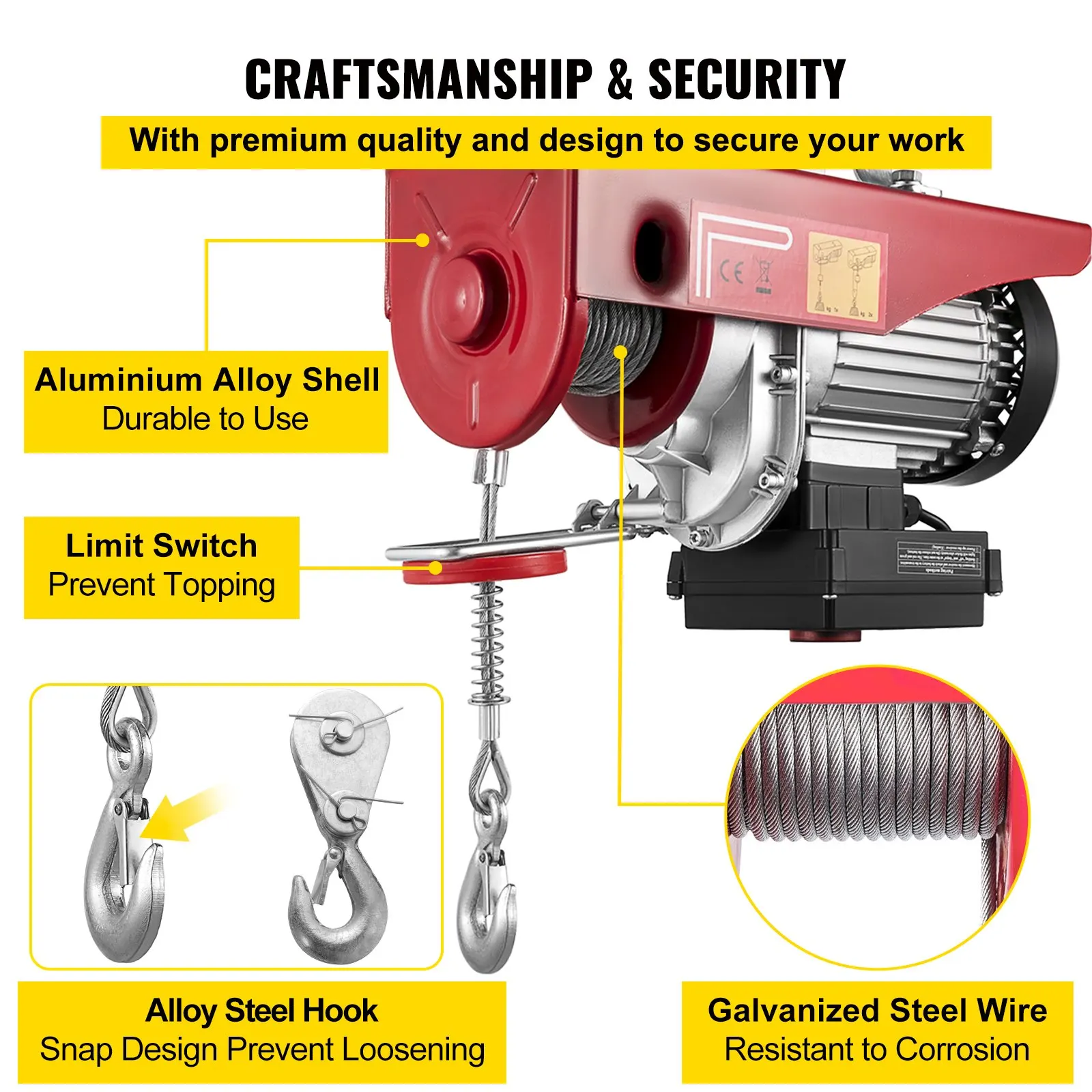 Electric Hoist 1320LBS Electric Winch 600kg Steel Electric Lift 220V/110V Electric Hoist With Wireless Remote Control 12 m/min