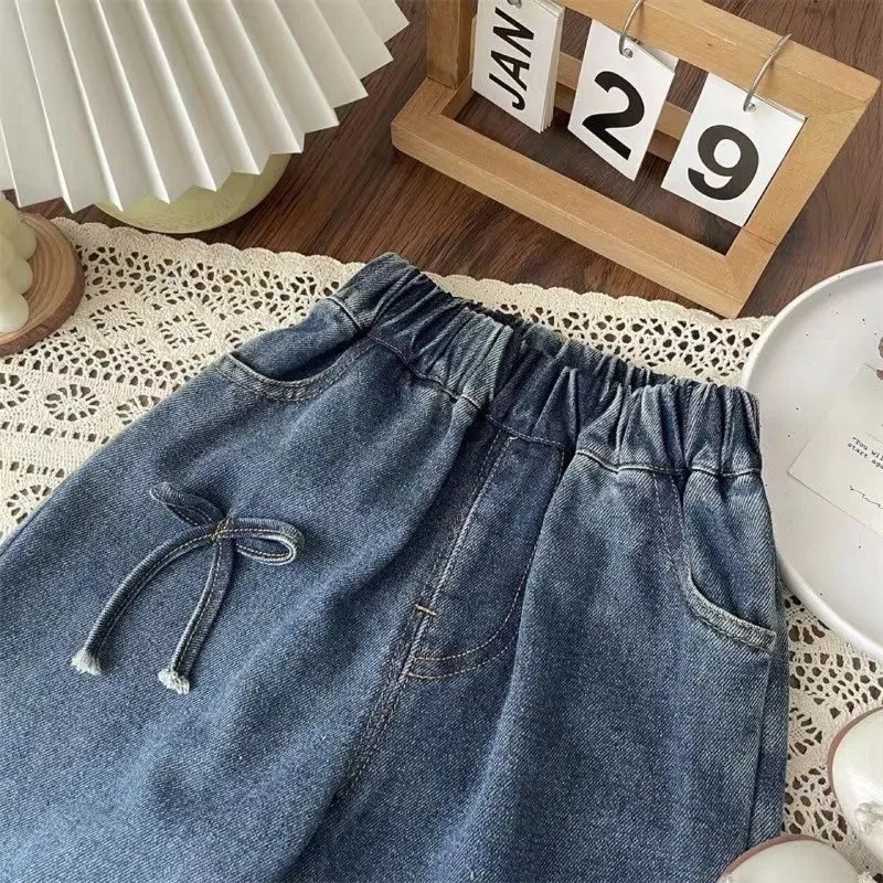 Girls Boys Pants Fashion Bow Loose Jeans 2025 Autumn New Korean Style Childrens Wide Leg Pants Casual Baby Clothing - view 2