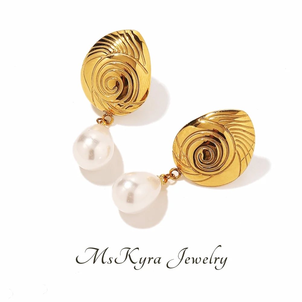 

MsKyra Stainless Steel Earring Plated 18k Gold Color Jewelry Ocean Conch Pearl Waterproof Daily Earring for Women Premium Gift