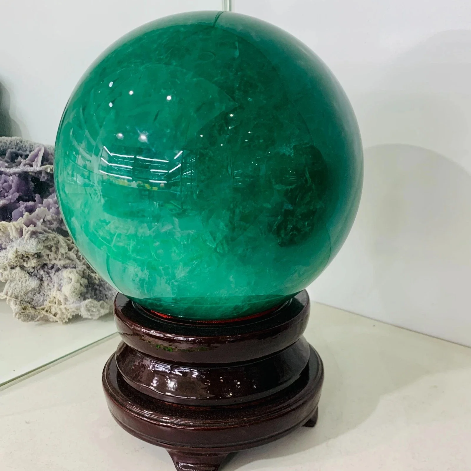 Large-sized Natural Green Fluorite Quartz Sphere Crystal Ball Reiki Healing Gem Decor