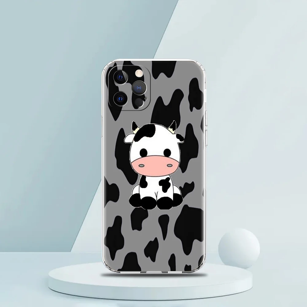 Cute Milk Cow Transparent Phone Case Cover for iPhone 16 15 14 13 12 11 Pro Max XS Max 14 7 8 Plus XR XS Soft Shell Coque Capas