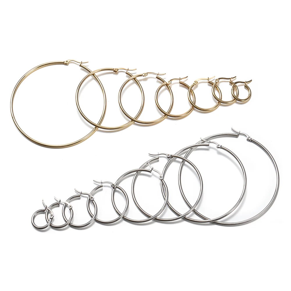 10pcs Stainless Steel Circle Earring 40 50 60 70mm Dangle Earrings Base Setting HoopAccessories for Women DIY Ear Jewelry Making