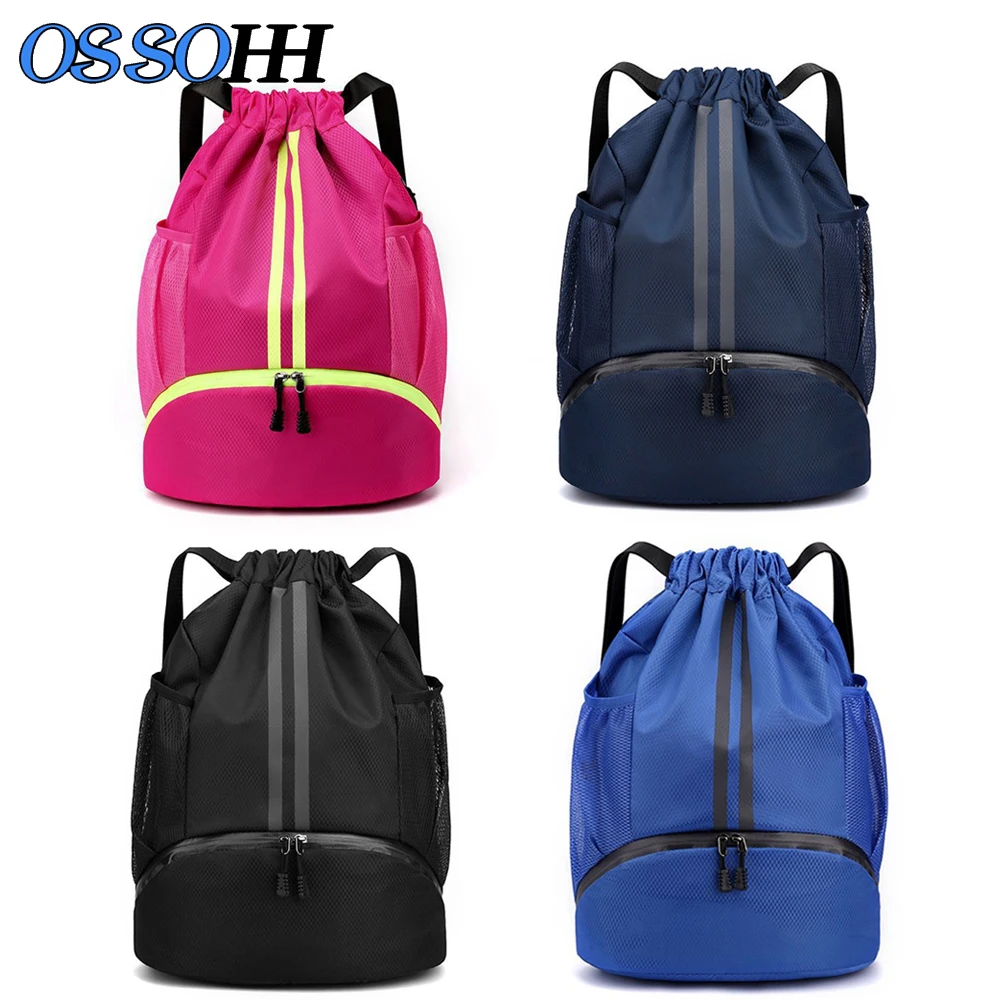 

Sports Drawstring Gym Bag, Waterproof Drawstring Backpack with Side Mesh Pockets, Sport Bag with Shoes Compartment for Women Men