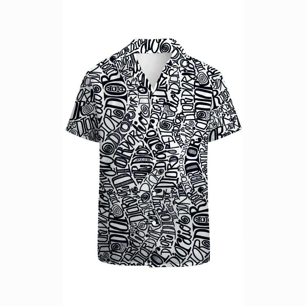 Summer dark personality graphic print men\'s loose casual short-sleeved shirt trendy men\'s breathable shirt Loose atmosphere