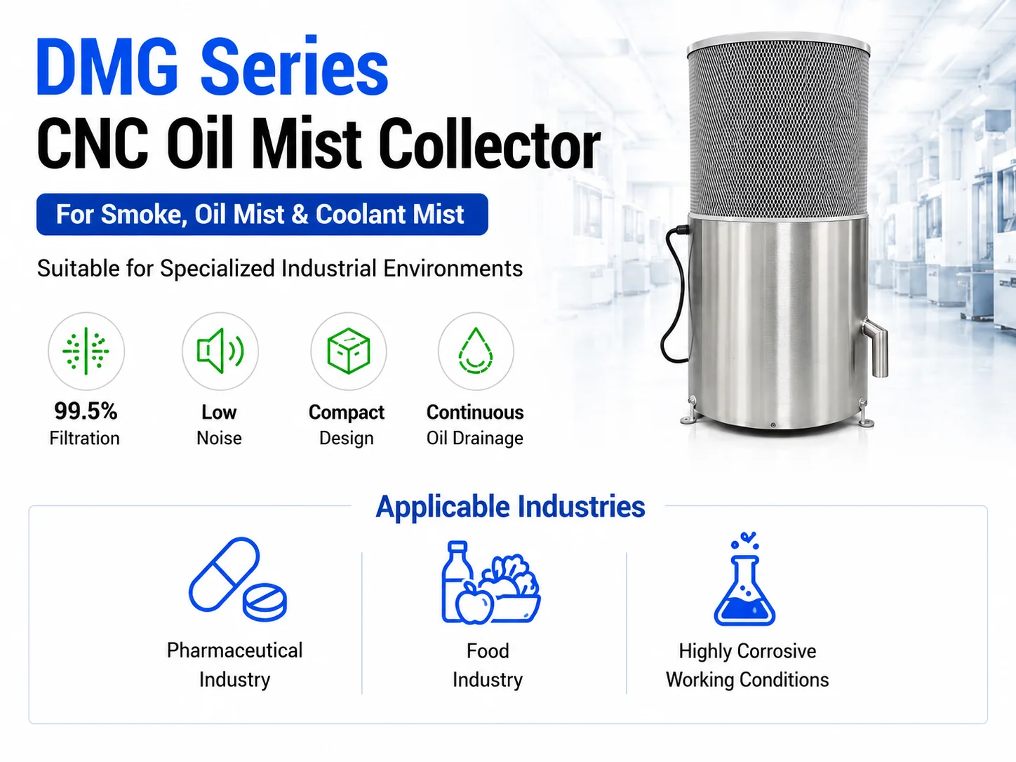 High Efficiency Stainless Steel Air T Purifier Centrifugal Oil Mist Collector For CNC Central Machine