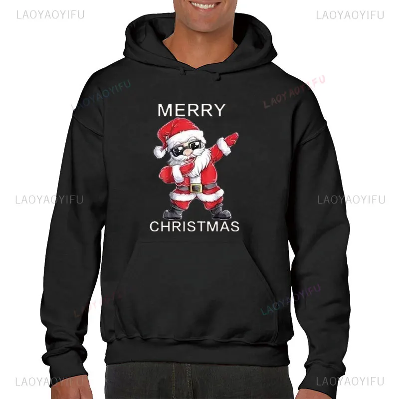 New 2024 Christmas Hoodie for Men Fall Winter Cashmere Hoodies Santa Claus Clothing Tops Hip Hop Hooded Pullover Warm Sportswear