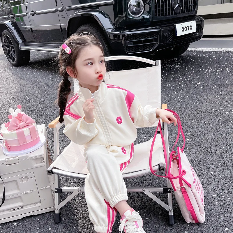 Girls Alphabet Banner Suit2024Autumn New Korean Style Two-Piece Suit Fashionable Sports Children's Fashion