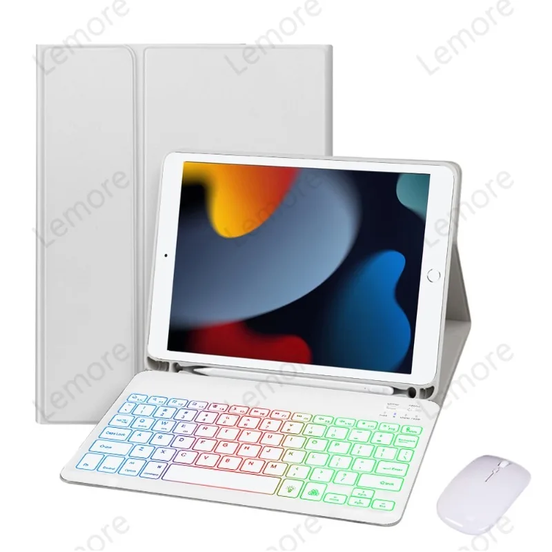 

Чехол для планшета с клавиатурой с радужной подсветкой для iPad 6-го и 5-го поколений, 9,7 дюйма, с отсеком для стилуса и подставкой