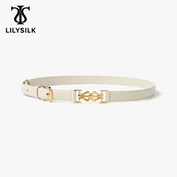 LILYSILK Leather Skinny Cow Skin Belt With Logo 2023 New Elegant Accessories for All Occasions Mental Deco Free Shipping