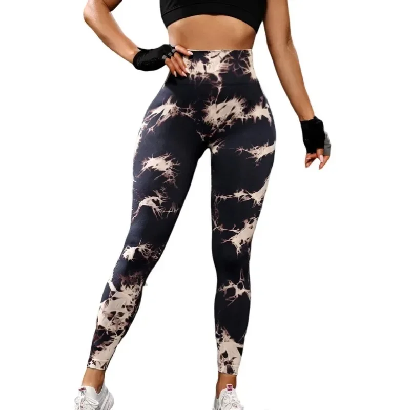 Bezszwowe legginsy do jogi Tie Dye Kobiety Wysoka talia Push Up Butt Legginsy Gym Workout Running Stretch Sport Fashion Slim Tights
