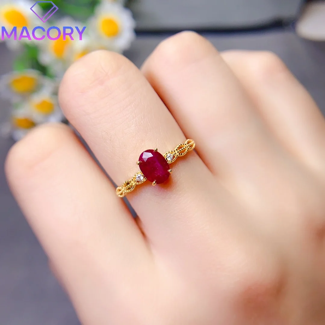 خاتم نسائي فاخر من الأحجار الكريمة الحمراء الطبيعية من الفضة عيار 925 نسخة طبق الأصل من العلامة التجارية الفاخرة لعيد الحب لإرسال النساء مجانًا. #6