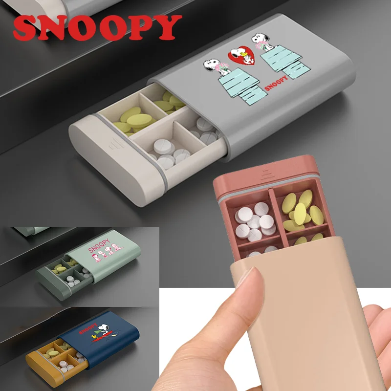 Snoopy pílula caixa de medicina semanal bonito portátil viagem medicamentos vitaminas tablet recipiente de armazenamento dispensador anime treliça caso pílula