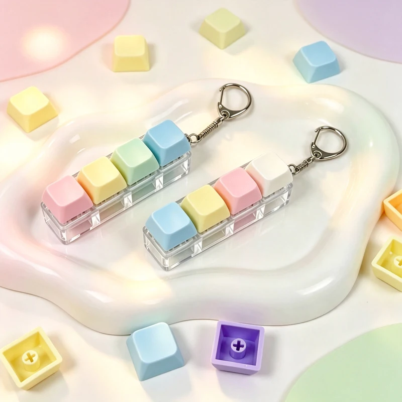 Gradient Color Macaron Detachable Keycap Keychain ASMR Satisfy Mechanical Keyboard Click Relieve Anxiety Heal Relax Leisure Gift