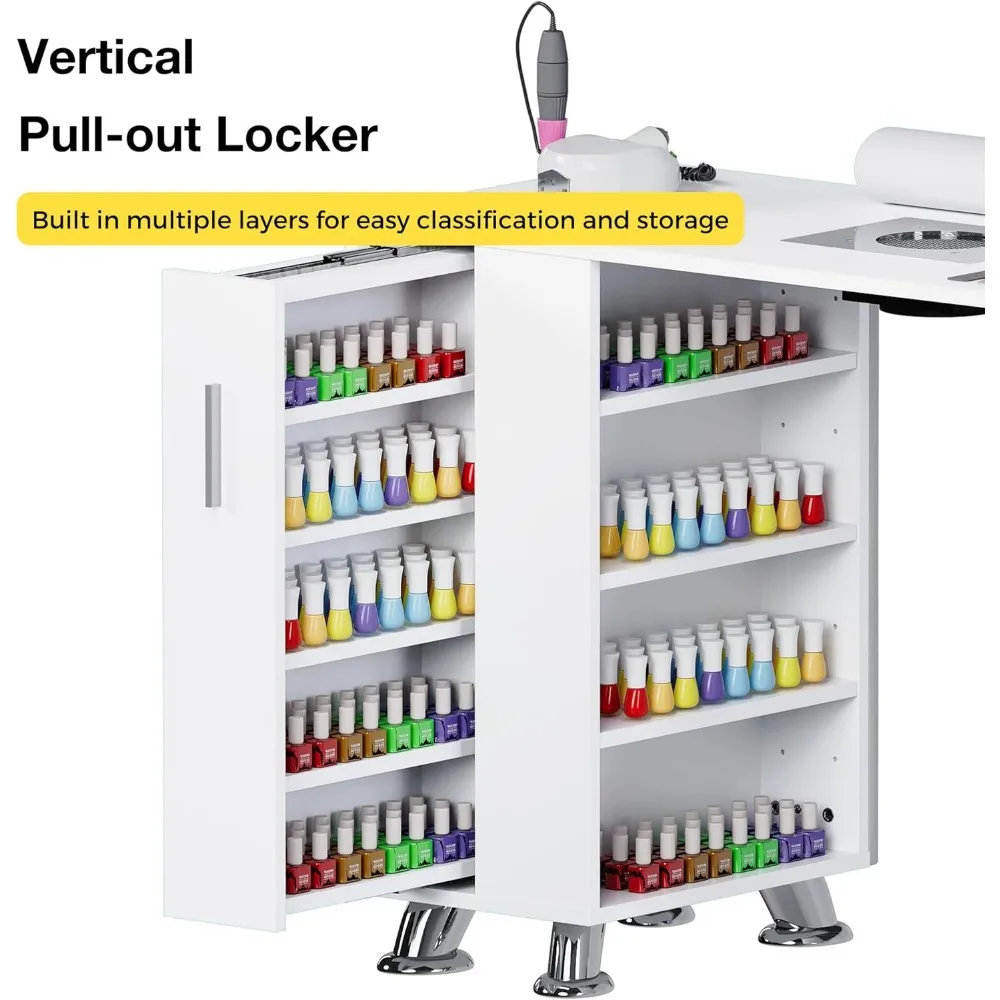 Nagelstudio-Arbeitsplatz mit Staubsammler, Handgelenkstütze, Schubladen und Schrank in Weiß, acrylbeständig