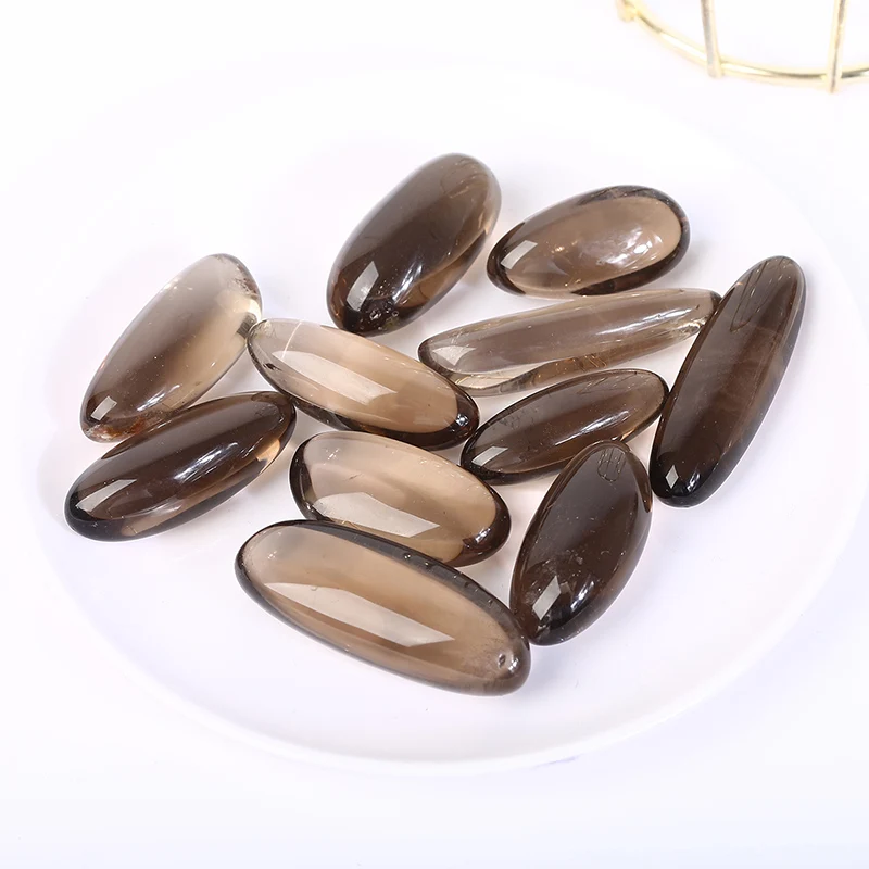Natural Smoky Quartz Oval Palm Stones Polished Crystal Healing Worry Stones for Meditation Reiki Craft Jewelry Making Home Decor view 2