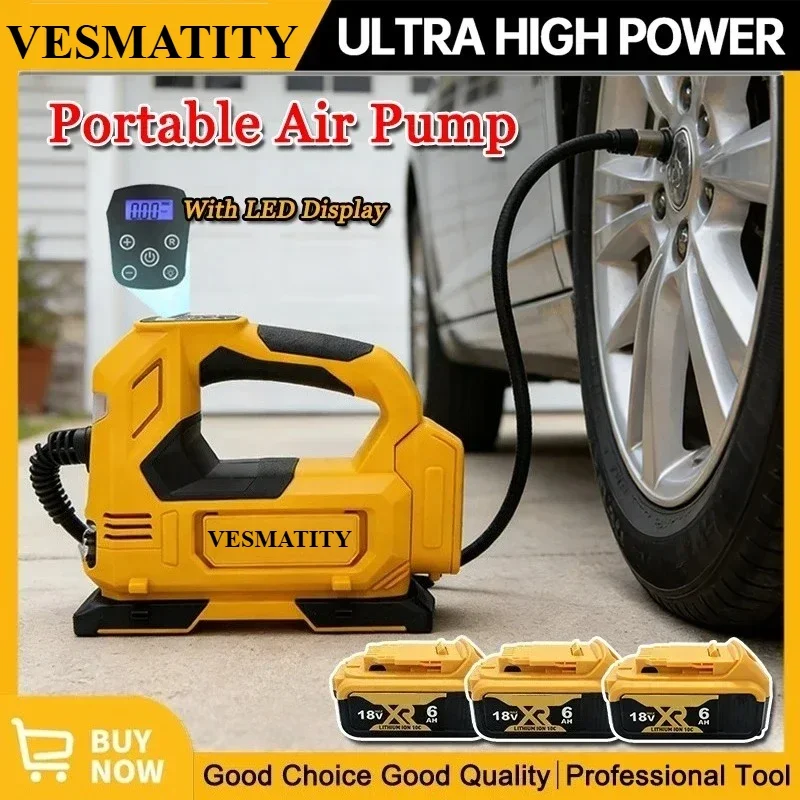 Automatic Tire Inflator Battery Air Compressor Cordless Electric Pump with Digital Pressure Gauge for Car Bikefor Dewalt Battery