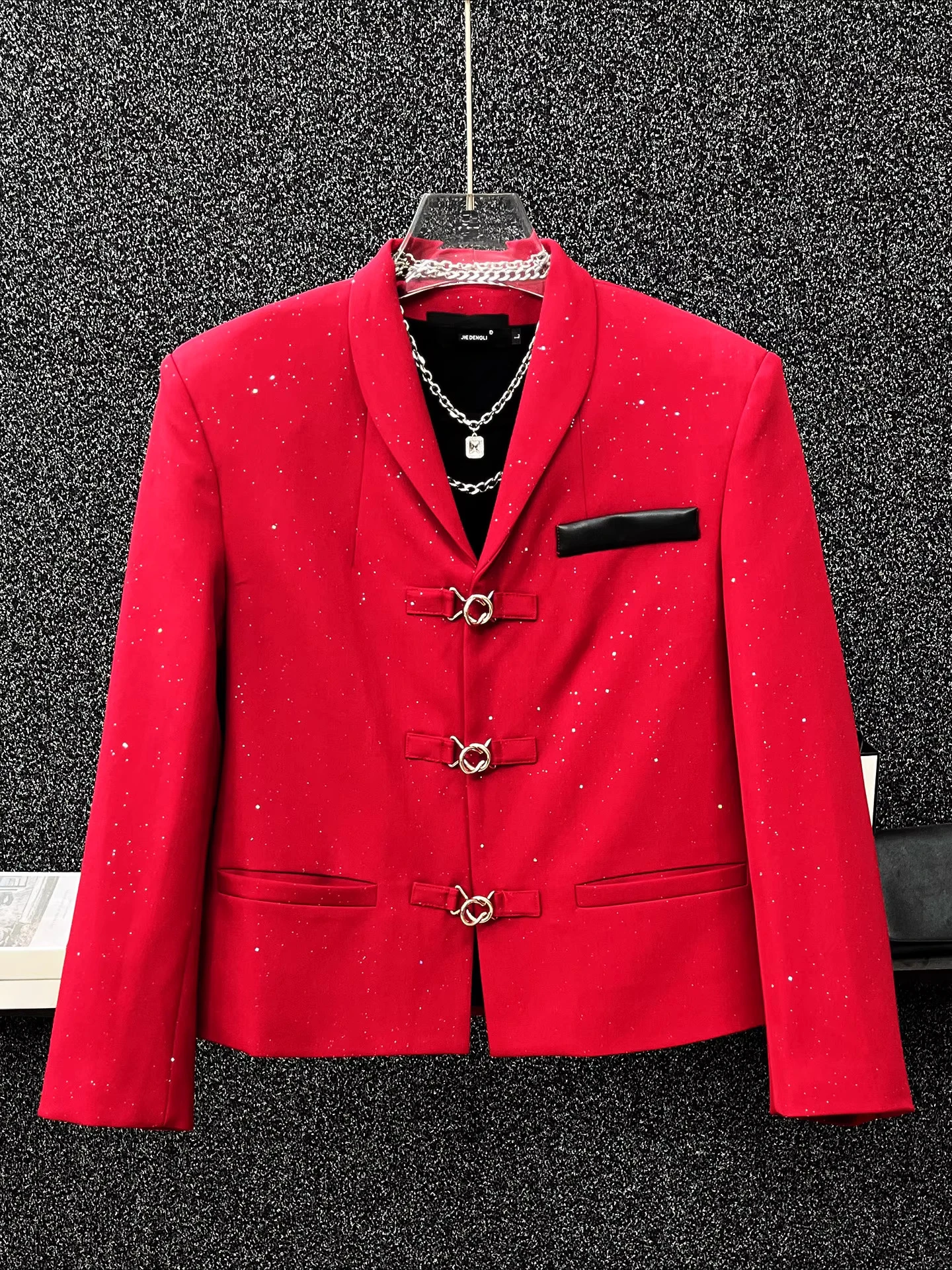 Men's 2025 Autumn New Fashion Metal Buckle Blazers Wide-Leg Pants Two-Piece Sets High-End Starry Sky Solid Color Chic Suit Sets