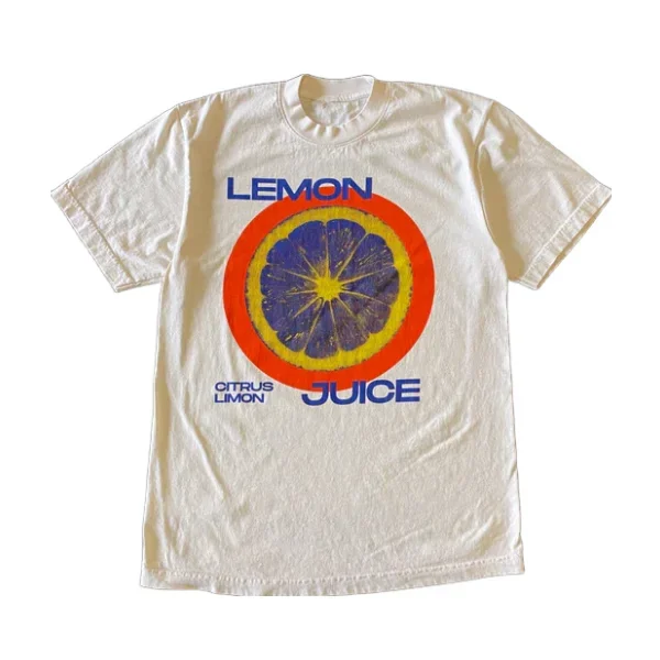 Y2K Summer Retro Classic Lemon Juice Print White Round Neck Pure Cotton T-shirt Couple T-shirt Korean Style Fashion