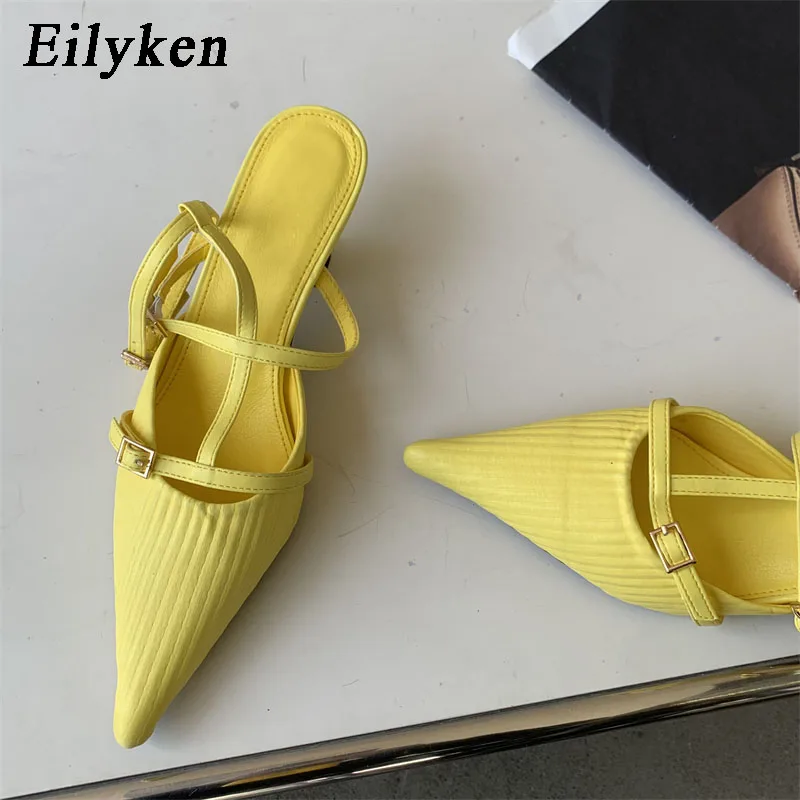 Eilyken Street Style Pointed Toe Women Pumps Sandals Fashion Buckle Strap Casual Party Low Heels Female Shoes