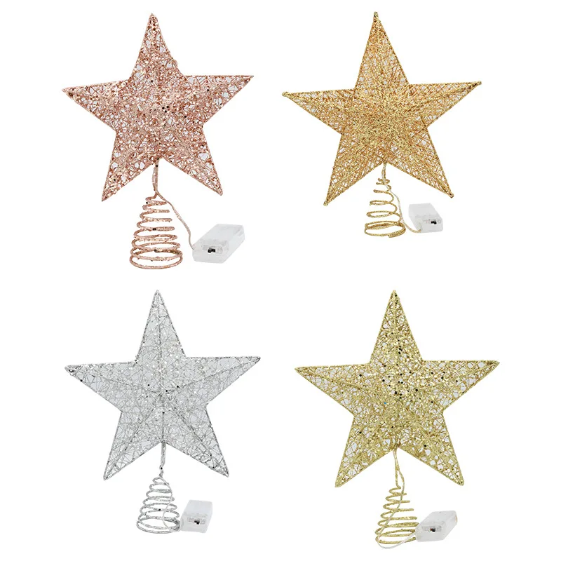 Gold Glitter Christmas Tree Topper 20/25CM Iron Star Christmas Decorations Xmas Tree Ornaments Navidad New Year 2025 Natal Noel