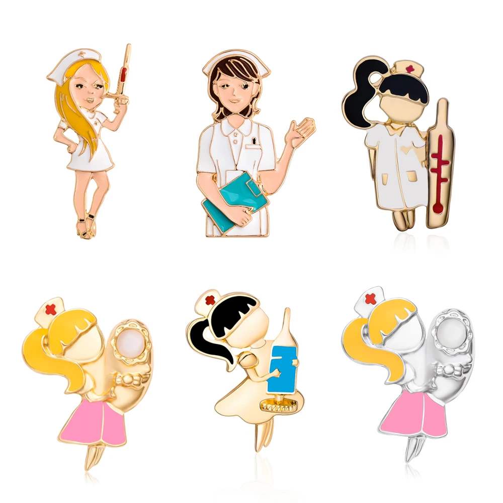 Haron Nurse Shape Brooch Glazed Cartoon Beautiful Nurse Badge Medical Hospital Uniformed Collar Backpack For Ladies New Jewelry