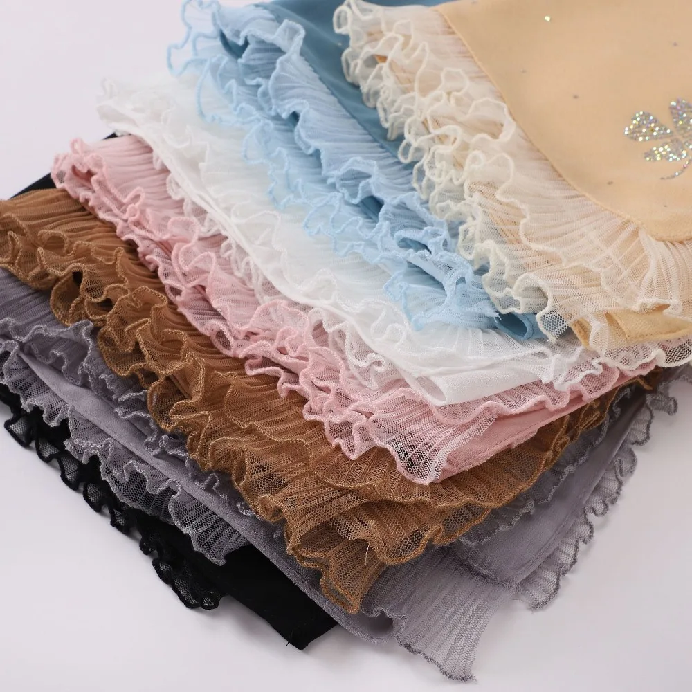 New Four-leaf Clover Pearl Chiffon Square Hijab Hot Diamond Organ Edge Islamic Lace Scarf Africa Head Scarf Headwraps for Women