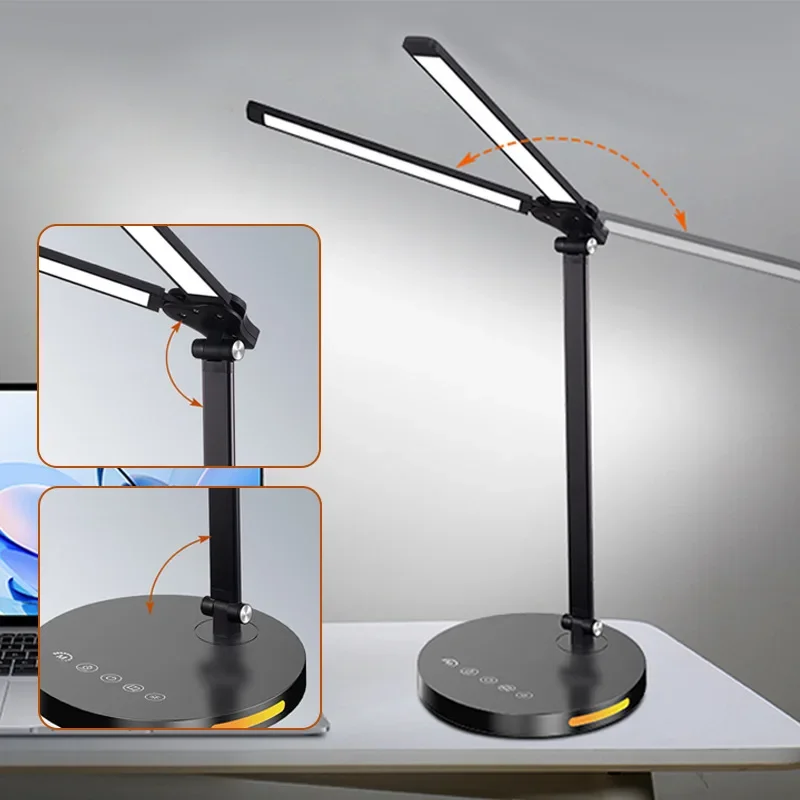 Eye-Caring LED Desk Lamp, Bright Adjustable Swing Arm Table Light with USB Charging Port, Task Lamp for Work Study Reading
